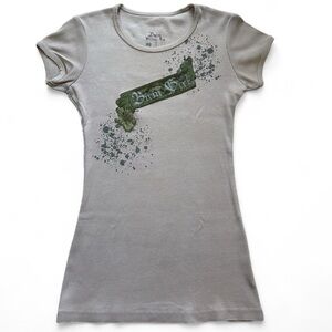 Y2K graphic tee beige and green